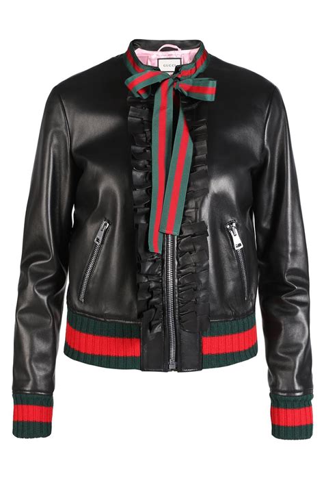 gucci black leather tuxedo ruffle blouse|gucci jackets for men.